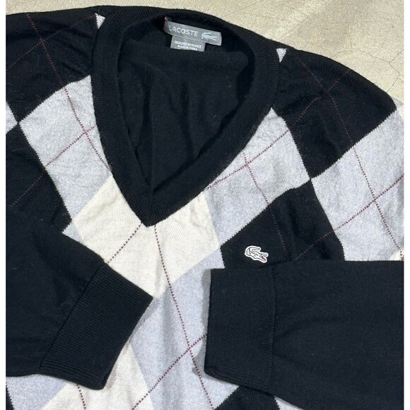 Lacoste Silver Series Men's XL Argyle Woolmark V-Neck Sweater Alligator - Picture 3 of 9